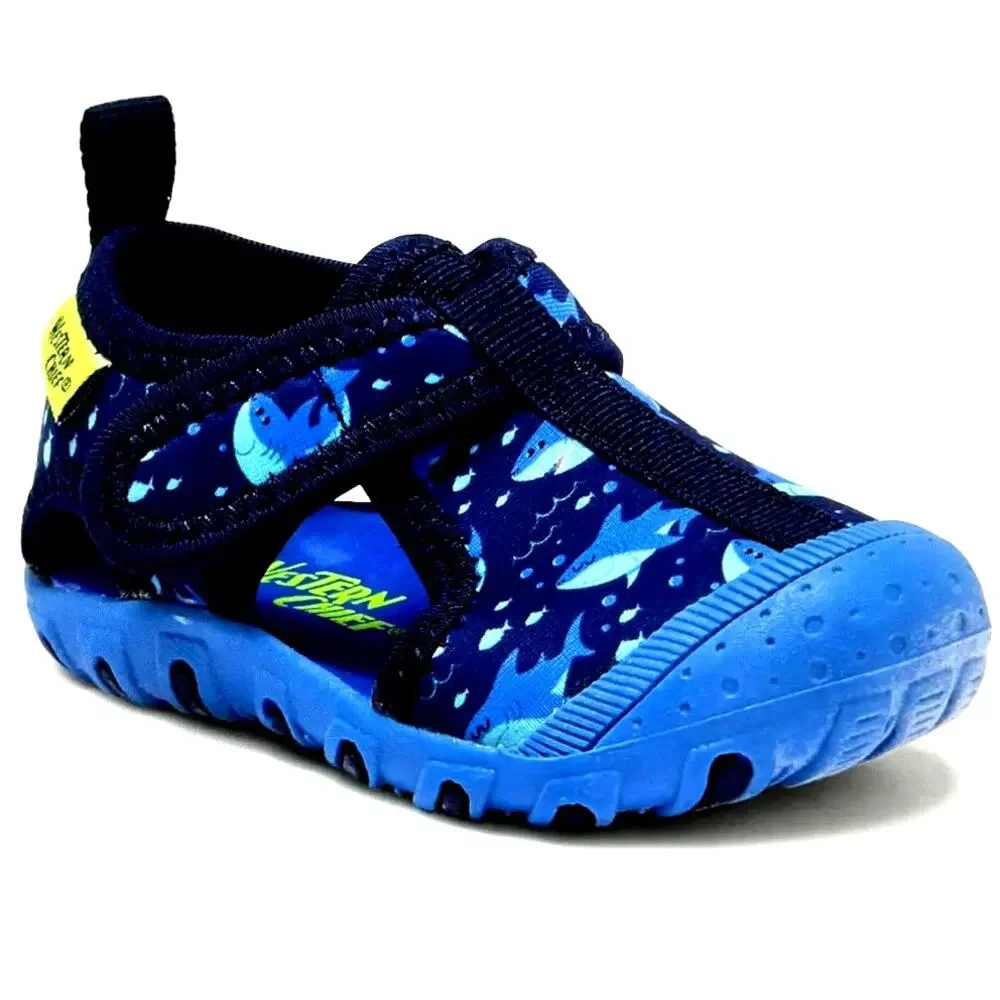 Western Chief Kids' Shark & Friends Beachgoer Sandal Blue 3